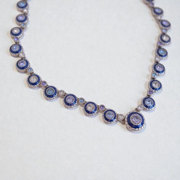 Brighton Halo Eclipse Blue Enamel Crystal Collar Necklace Silver Plated Rare - Picture 3 of 7
